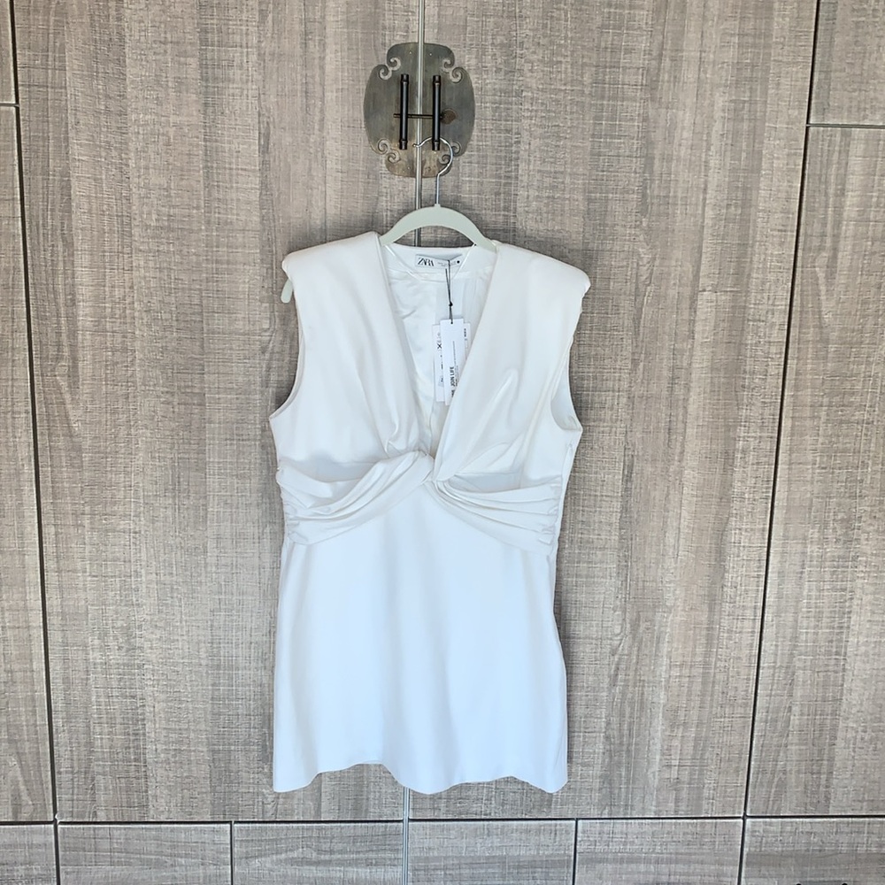 Zara‎ Dress with Shoulder Pads Knot V-Neckline